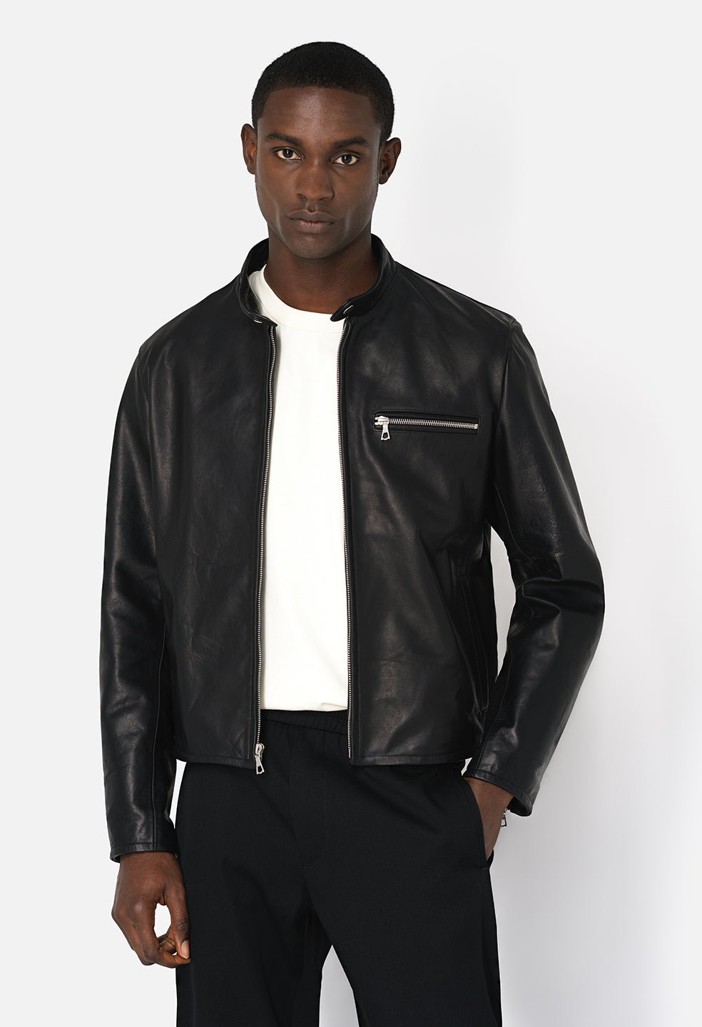 Leather Like Cafe Racer Jacket in Black