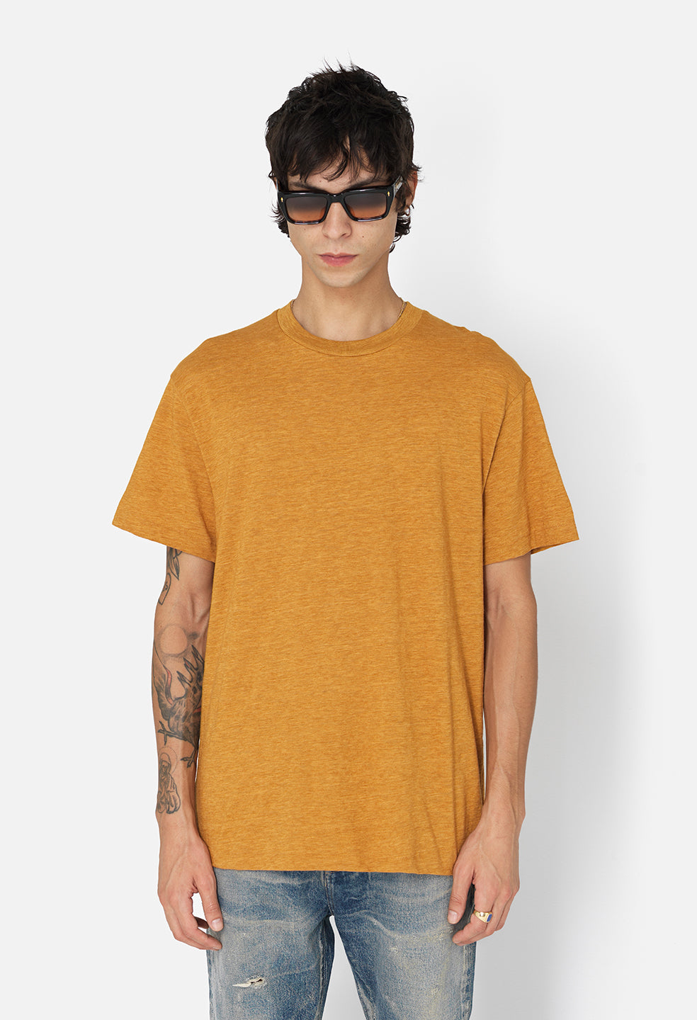 Melange Burnout V-Neck T-Shirt in Yellow Gold - Tennessee Jane