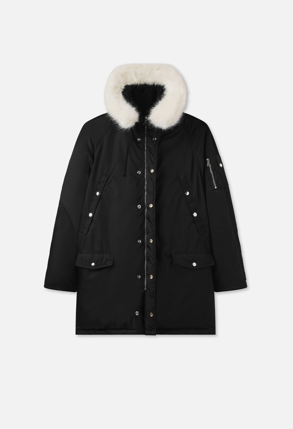 Black parka with outlet white fur