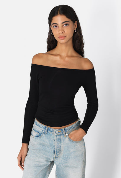 Jumbo Rib Flare Sleeve Off The Shoulder Top