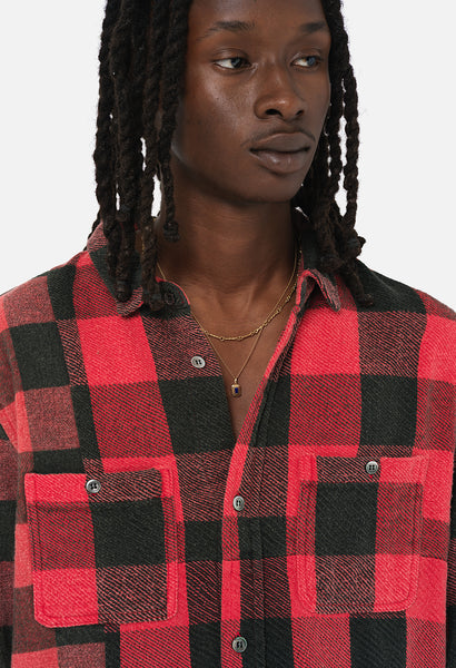 Plaid Two Pocket Flannel for Men in Faded Red