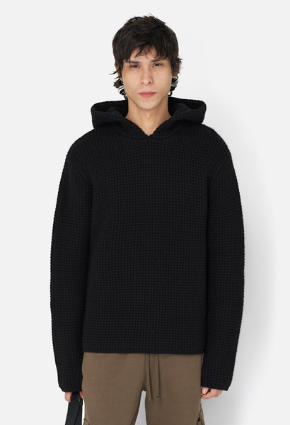 Wool Waffle Knit Poncho / Black