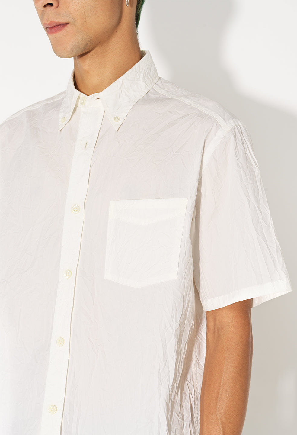 Attachment crinkled long-sleeve shirt - White