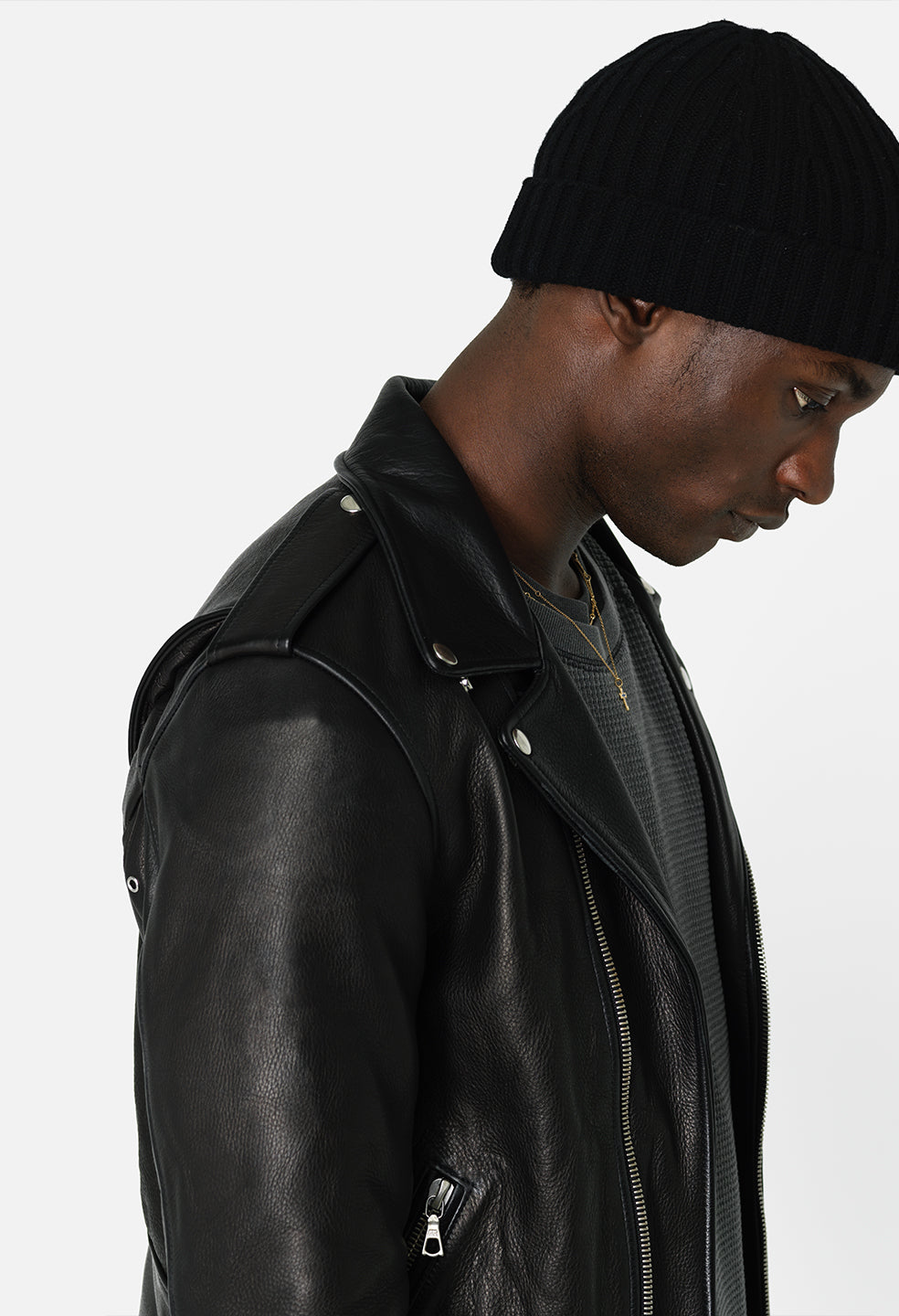 BOSS - Slim-fit biker jacket in waxed leather