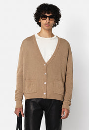 High Twist Wool Cardigan / Camel X Grey