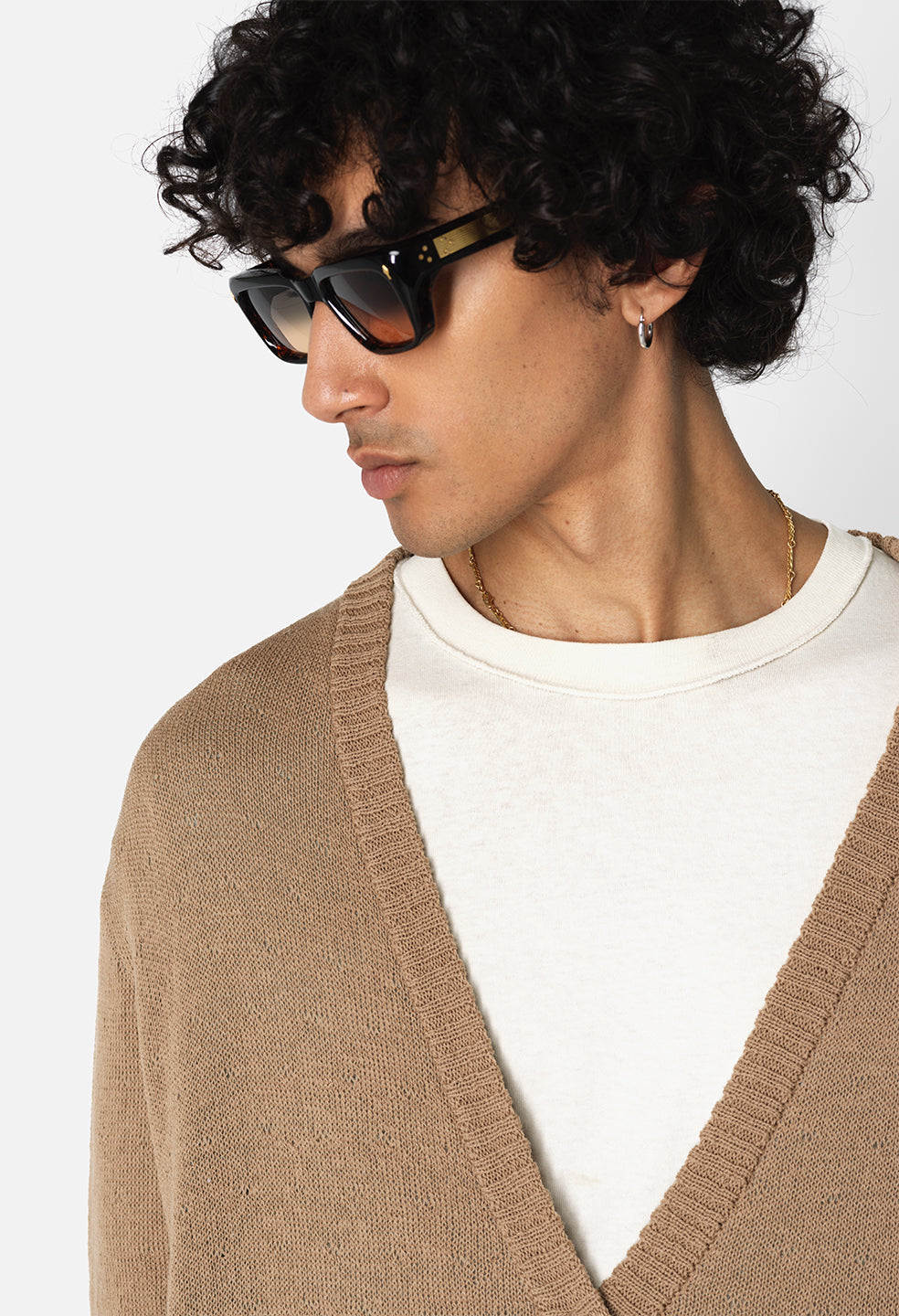 High Twist Wool Cardigan / Camel X Grey - JOHN ELLIOTT