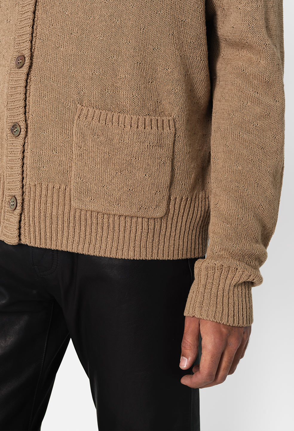 High Twist Wool Cardigan / Camel X Grey - JOHN ELLIOTT