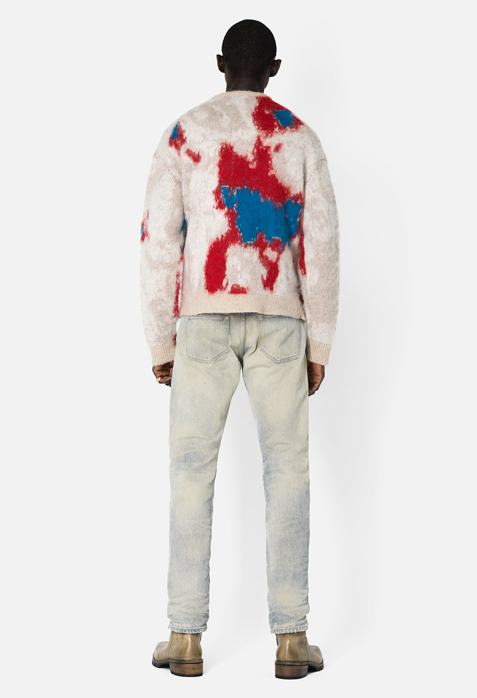 JOHN ELLIOTT Mohair Jacquard Crew in Birds Eye