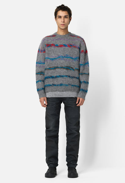 JOHN ELLIOTT Mohair Jacquard Crew in Birds Eye