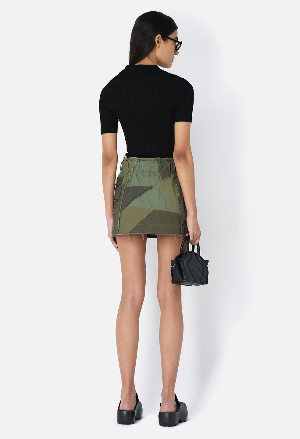 Belted Patchwork Skirt / Olive - JOHN ELLIOTT